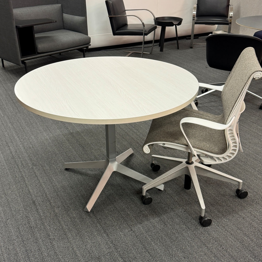 42 in. Round X-base table, white ash