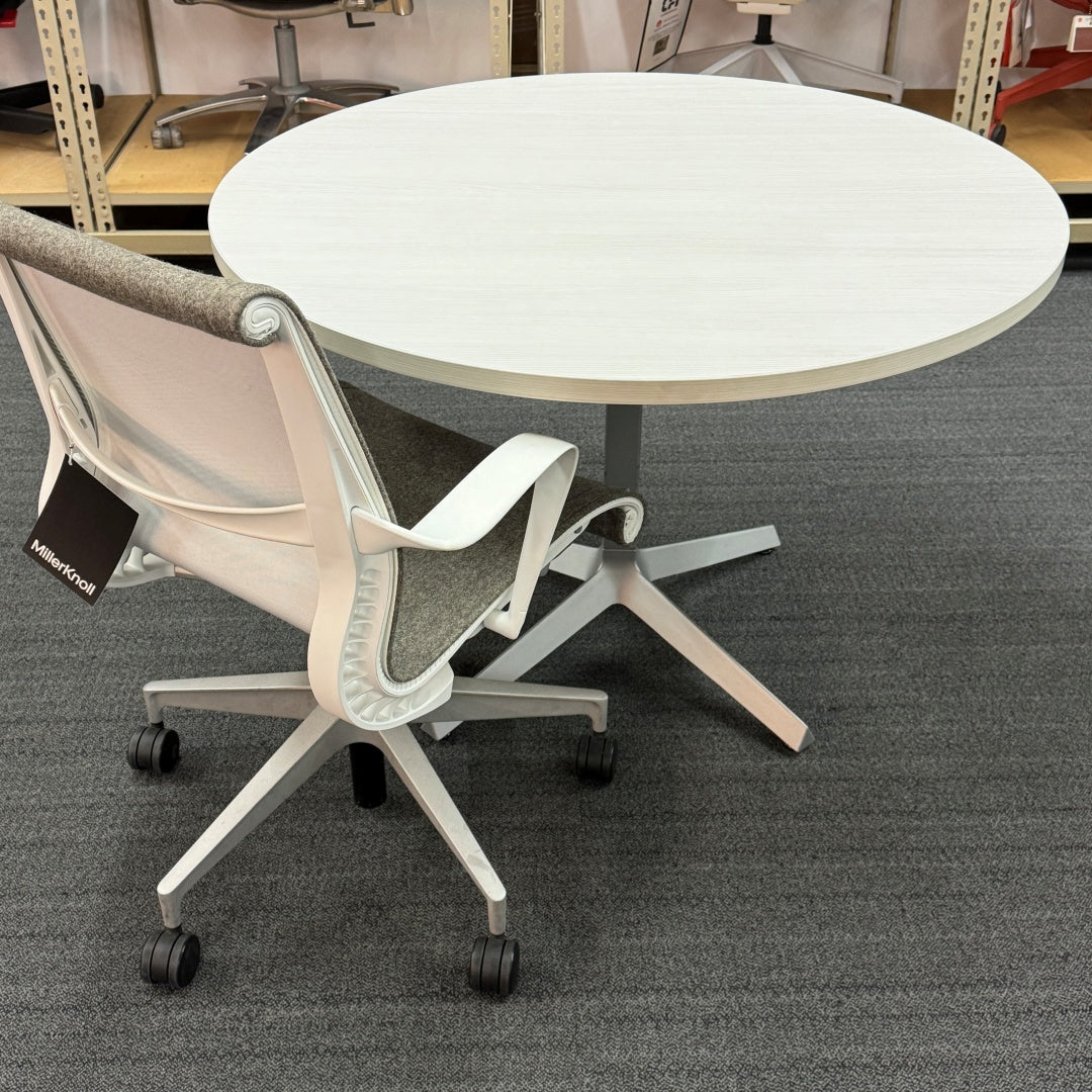 42 in. Round X-base table, white ash