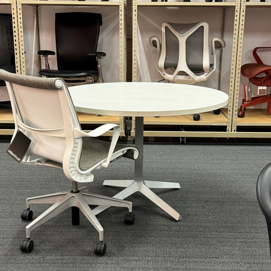 42 in. Round X-base table, white ash