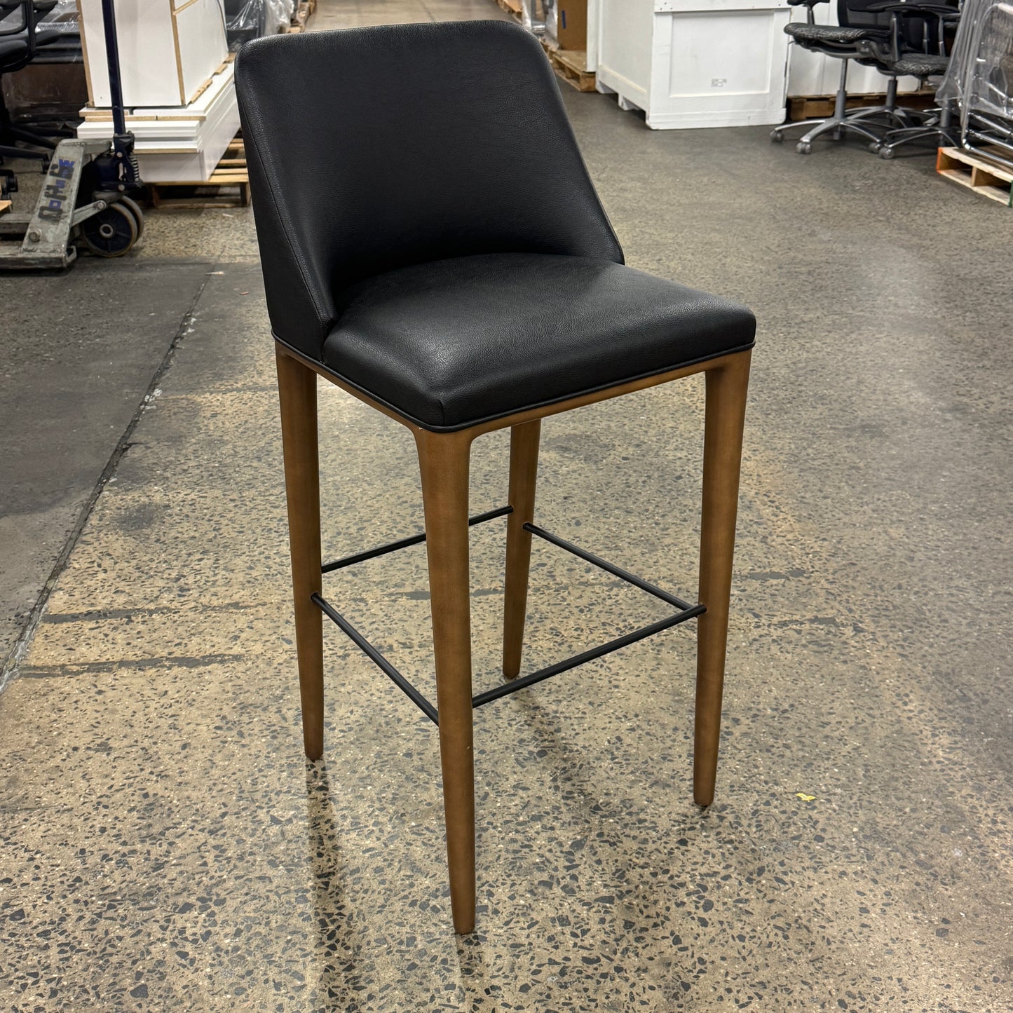 Barstools (5) Leather upholstery wood legs