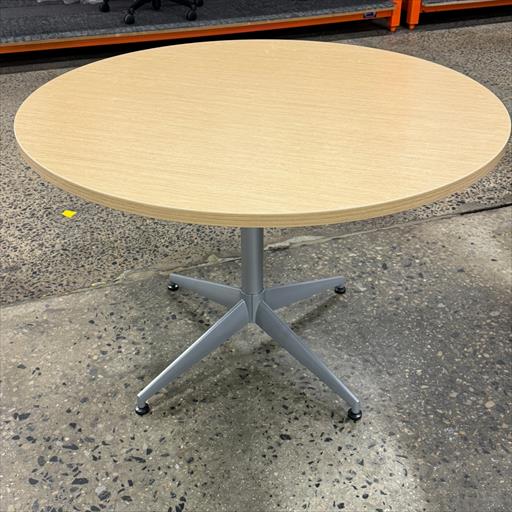 Round Table, 42", wood laminate on silver X-Base